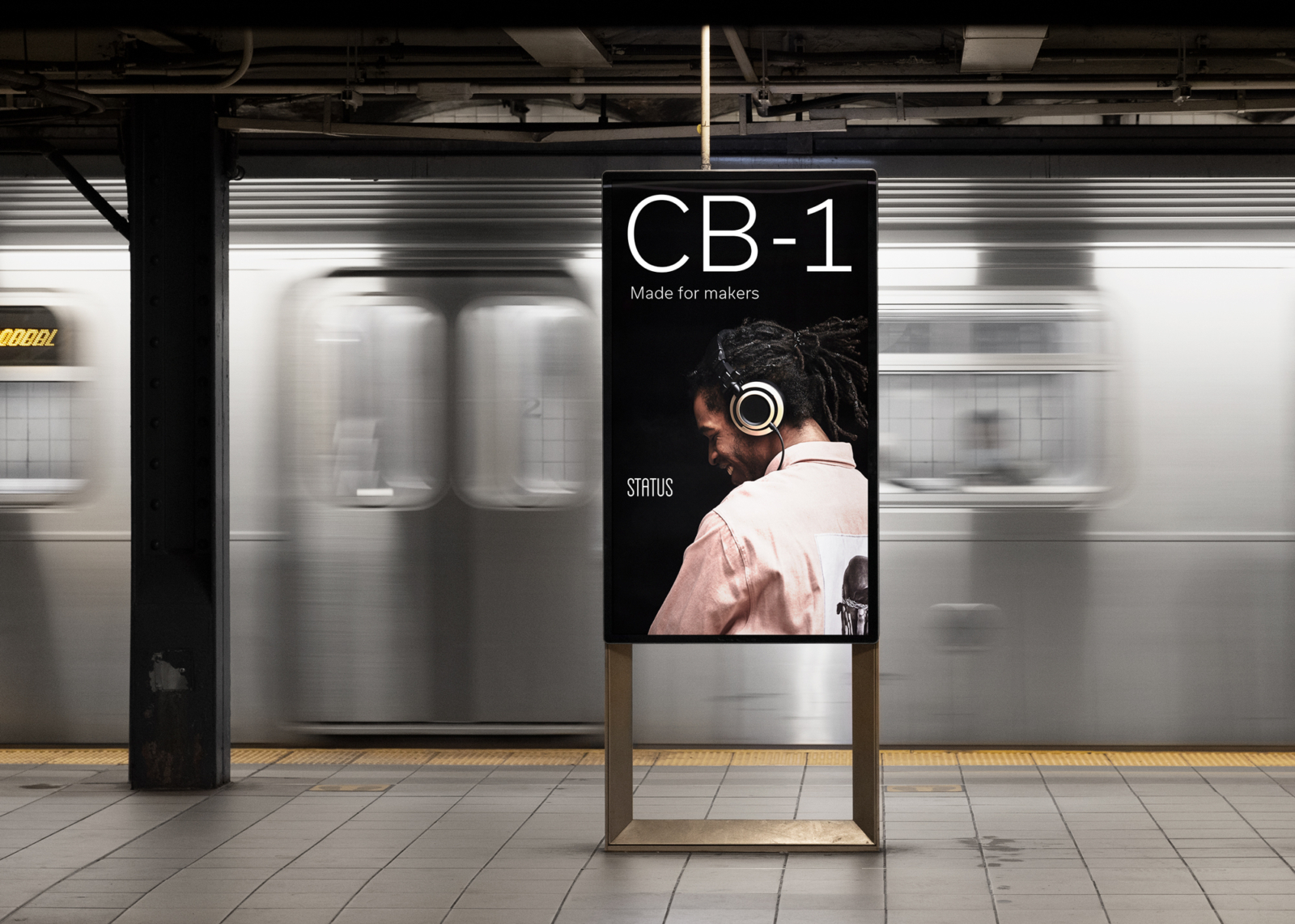 Subway poster advertising the Status CB-1 headphones.